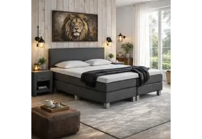 RETOURDEAL Boxspring 180 x 200 - Antraciet | Hoofdbord Basic incl. GRATIS topmatras (Niet in originele verpakking)