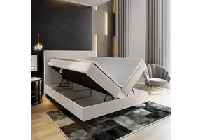 RETOURDEAL Opbergboxspring 160 x 200 - Naturel/Beige | Hoofdbord Strak + GRATIS topmatras (Niet in originele verpakking)