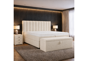 ACTIEDEAL Opbergboxspring 200 x 220 - Teddy Beige | GRATIS TOPPER - Hoofdbord Esmee + 40 cm hoge Opslagruimte + 2x hocker 3 lades + dekenkist + Stevige Pocketmatrassen 1000M