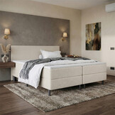 ACTIEDEAL Boxspring 200 x 200 - Stof Beige | GRATIS TOPPER - Hoofdbord Glad + 1x Groot Matras 1000m2