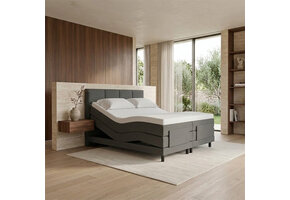 ACTIEDEAL  Elektrische boxspring Delux 200 x 210 - Stof Antraciet | Hoofdbord Glad + 2x Pocket Medium tot 140 kg