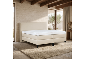 ACTIEDEAL Boxspring 180 x 200 - Skaileer Lichtbeige | GRATIS TOPPER - Hoofdbord Met Biesrand  + 30 cm pocketboxen + Stevige matrassen tot 160 kg