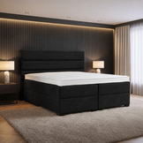 ACTIEDEAL Opbergboxspring 180 x 200 - Suede Zwart | GRATIS TOPPER - 40 cm Extra Hoge Opslagruimte + Hoofdbord Odessa + Medium Pocket Matrassen tot 120 kg