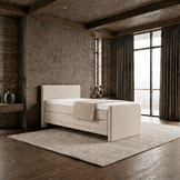 ACTIEDEAL Elektrische Boxspring Delux - 90 x 200 Stof Beige | incl. Voetbord Glad + 1x Medium pocketvering matras