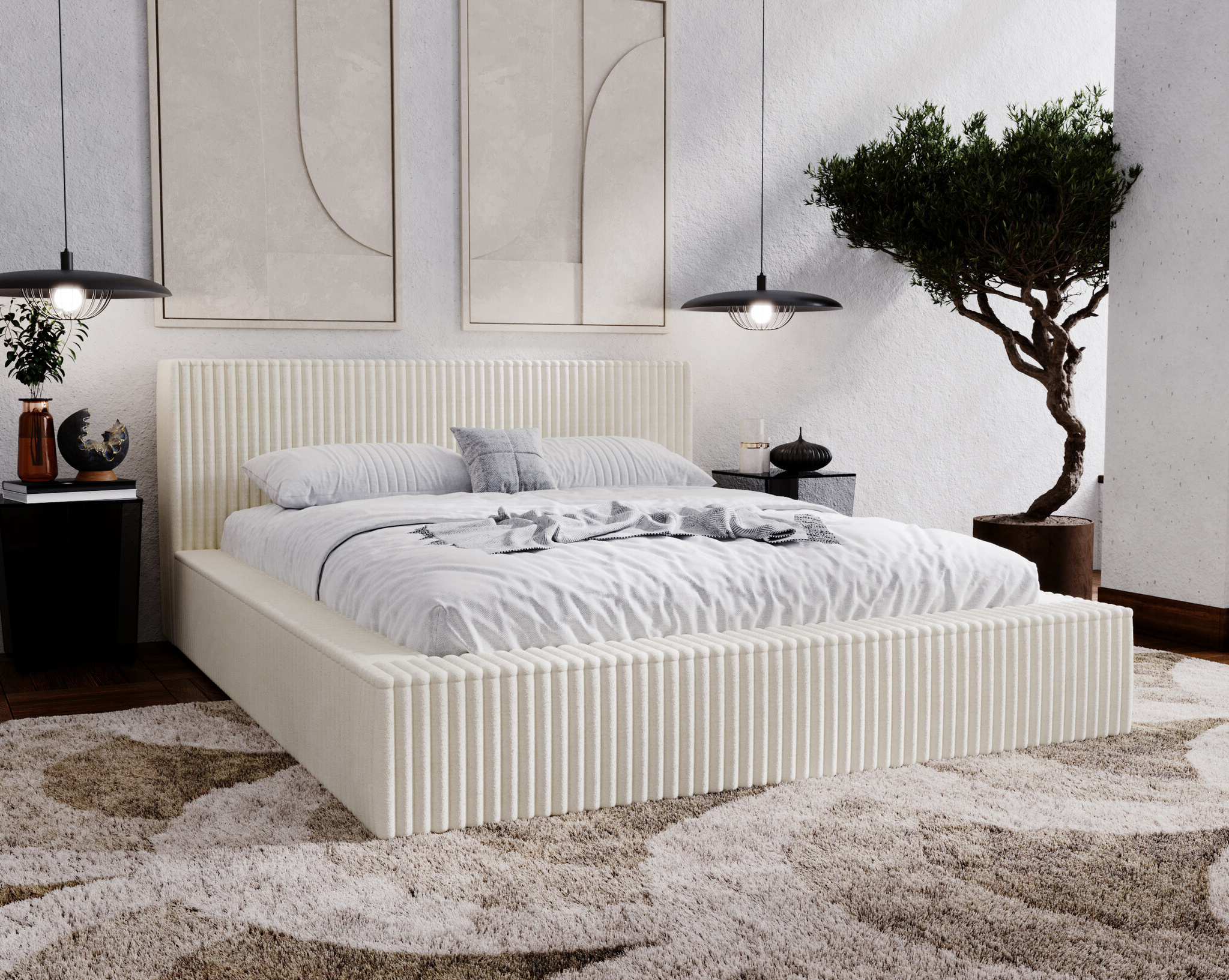 ACTIEDEAL Opbergbed 180 x 200 - Ribstof Creme | Zonder Matras