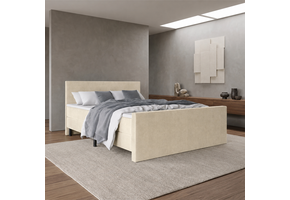 ACTIEDEAL Boxspring 180 x 200 - Velvet Creme / Ecru | GRATIS TOPPER - HB+VB Glad - 30 cm Pocketbox - 1x Groot Matras Stevig tot 160 kg