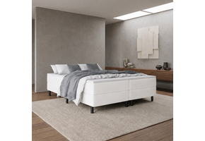 ACTIEDEAL Boxspring 180 x 200 - Skaileer Wit | GRATIS TOPPER - 30 cm Pocketbox - 1x Stevig & 1x Medium Matras - Zonder Hoofdbord