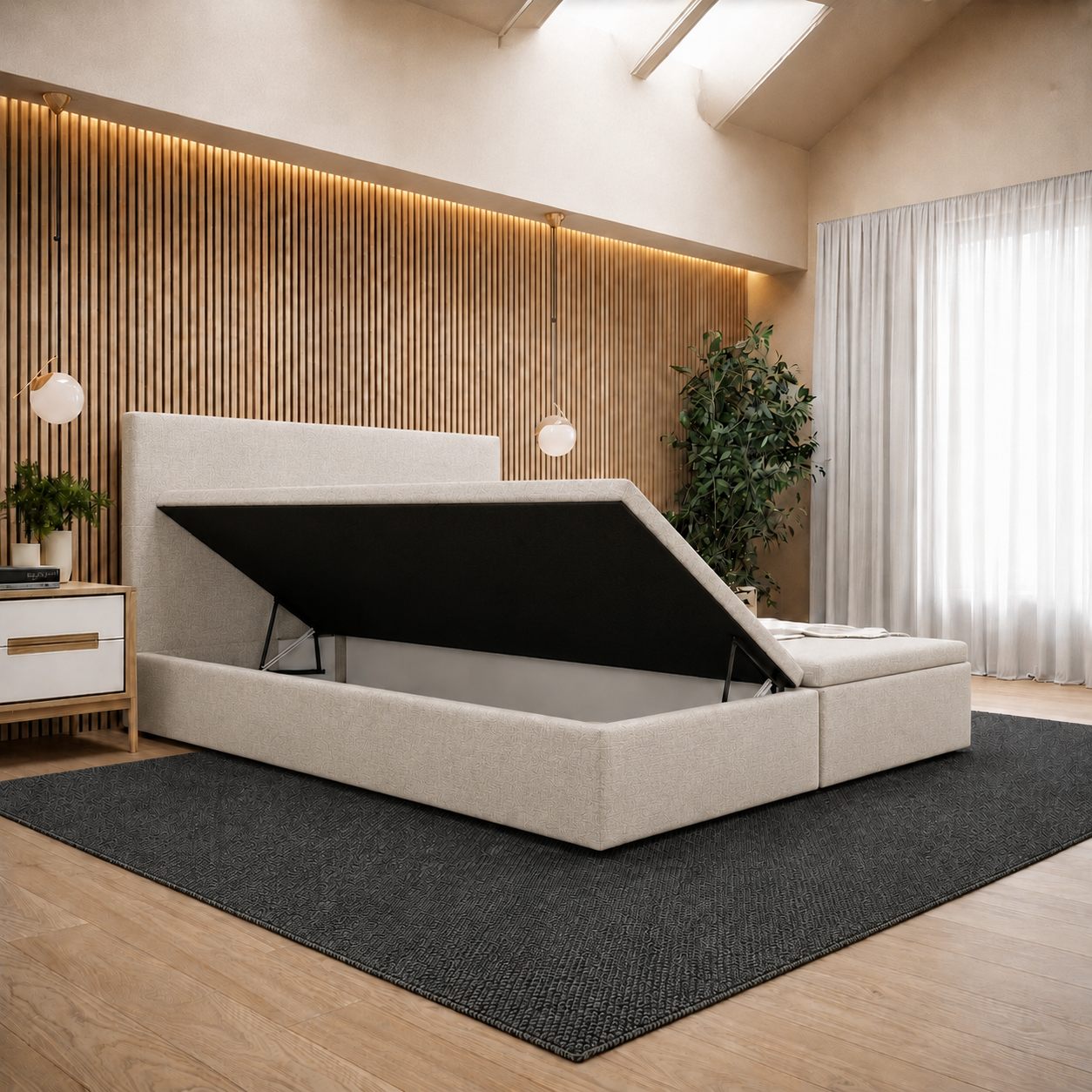 ACTIEDEAL Opbergboxspring 180 x 200 - Stof Beige | 40 cm Hoge Opslagruimte + 10 cm Schuiml