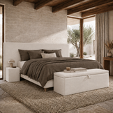 ACTIEDEAL Boxspring 180 x 200 - Chenille Ivory | GRATIS TOPPER - HB Amber 270 x 120 + 2 x hockers + Dekenkist met Klep