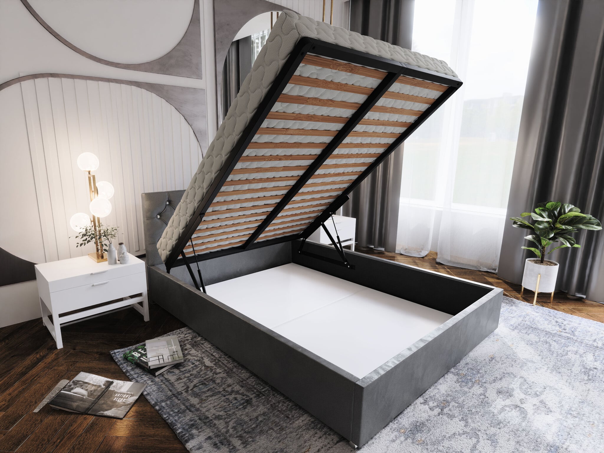 ACTIEDEAL Opberg Bed Konrad | 160 x 200 - Skai Wit | Incl. Metalen Frame met Gasdrukveren