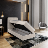ACTIEDEAL Opbergboxspring 90 x 200 - Stof Beige | incl. Hoofdbord Glad + Medium Matras