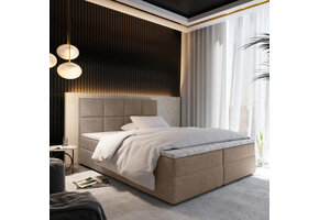 ACTIEDEAL  Opbergboxspring 180 x 210 - Stof Taupe | Hoofdbord Levi - Extra lange maat