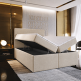 ACTIEDEAL  Opbergboxspring 180 x 200 - Stof Beige| GRATIS TOPPER -  40 cm Hoge Opslagruimte + Stevige Matrassen tot 140 kg + Hoofdbord Glad