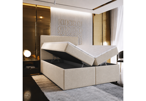 ACTIEDEAL  Opbergboxspring 180 x 200 - Stof Beige| GRATIS TOPPER -  40 cm Hoge Opslagruimte + Stevige Matrassen tot 140 kg + Hoofdbord Glad