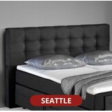 ACTIEDEAL Opbergboxspring 180 x 200 - Stof Antraciet | Medium Matrassen tot 120 kg + Hoofdbord Seattle