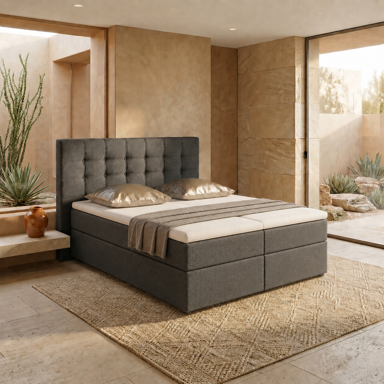 ACTIEDEAL Opbergboxspring 180 x 200 - Stof Antraciet | Medium Matrassen tot 120 kg + Hoofdbord Seattle