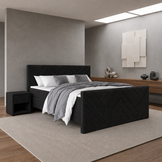 ACTIEDEAL Boxspring 200 x 200 - Suede Zwart | 1x Groot Stevig Matras tot 160 kg + 2x Hocker met lade + 30 cm Pocketbox + HB & VB Chevron