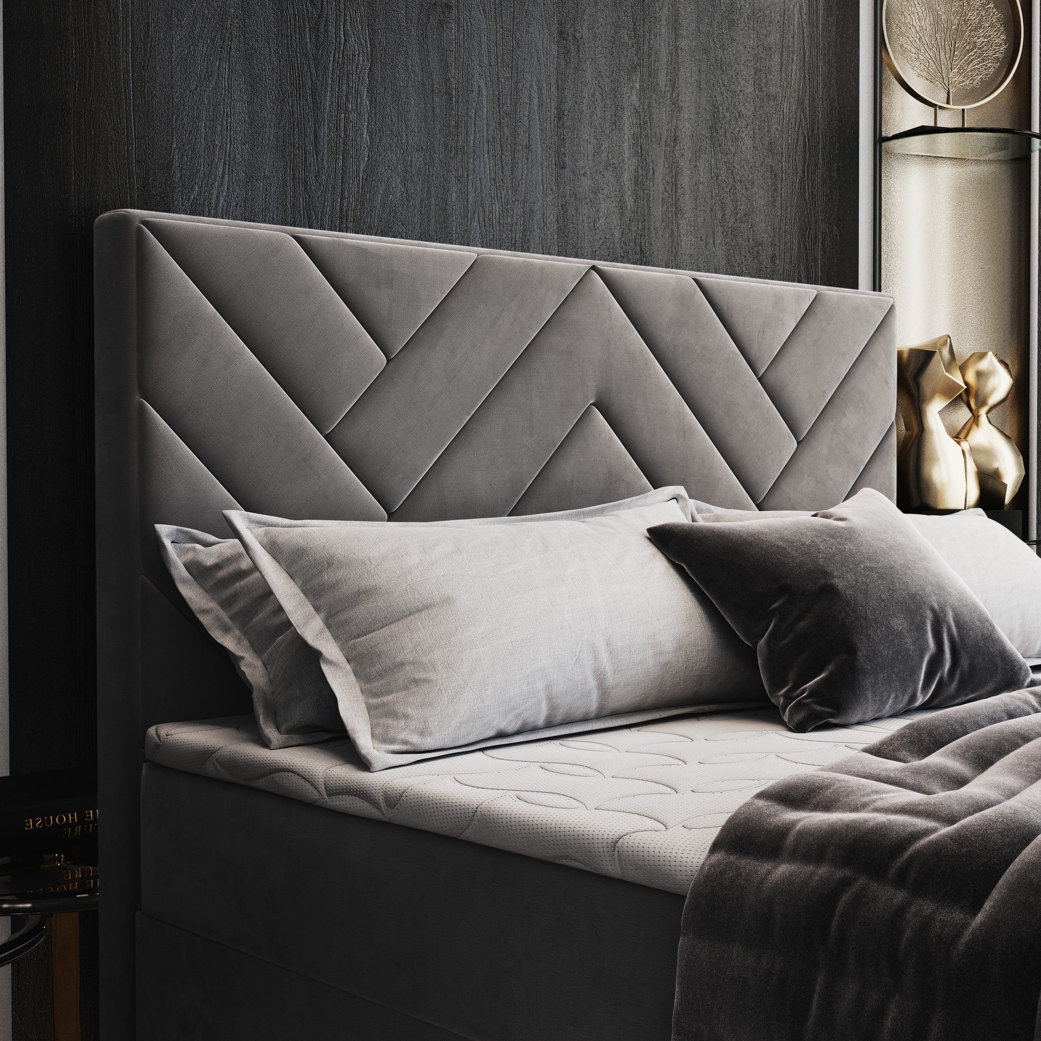ACTIEDEAL Boxspring 200 x 200 - Suede Zwart | 1x Groot Stevig Matras tot 160 kg + 2x Hocker met lade + 30 cm Pocketbox + HB & VB Chevron
