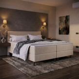 ACTIEDEAL Boxspring 180 x 210 - Stof Beige | Extra lange maat - Hoofdbord Glad
