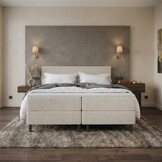 ACTIEDEAL Boxspring 180 x 210 - Stof Beige | Extra lange maat - Hoofdbord Glad