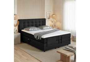 ACTIE Elektrische boxspring Delux 160 x 220 - Stof Zwart | Medium Matras tot 120 kg + Hoofdbord Dubai