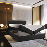 ACTIE Opbergboxspring 140 x 200 - Stof Antraciet | GRATIS TOPPER - Medium Matras tot 120 kg + Hoofdbord Glad