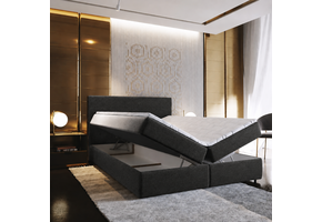 ACTIE Opbergboxspring 140 x 200 - Stof Antraciet | GRATIS TOPPER - Medium Matras tot 120 kg + Hoofdbord Glad