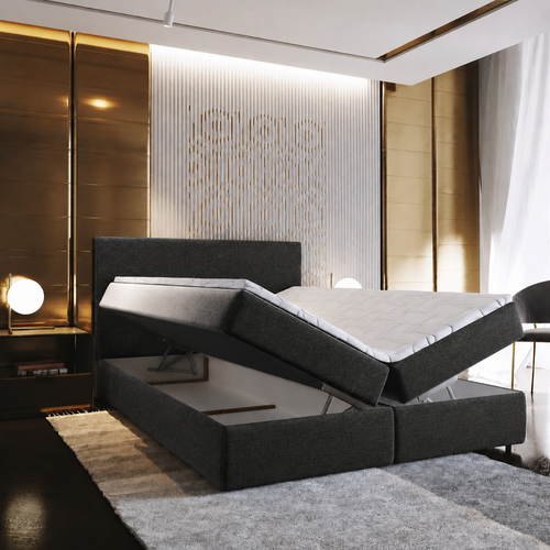 ACTIE Opbergboxspring 140 x 200 - Stof Antraciet | GRATIS TOPPER - Medium Matras tot 120 kg + Hoofdbord Glad