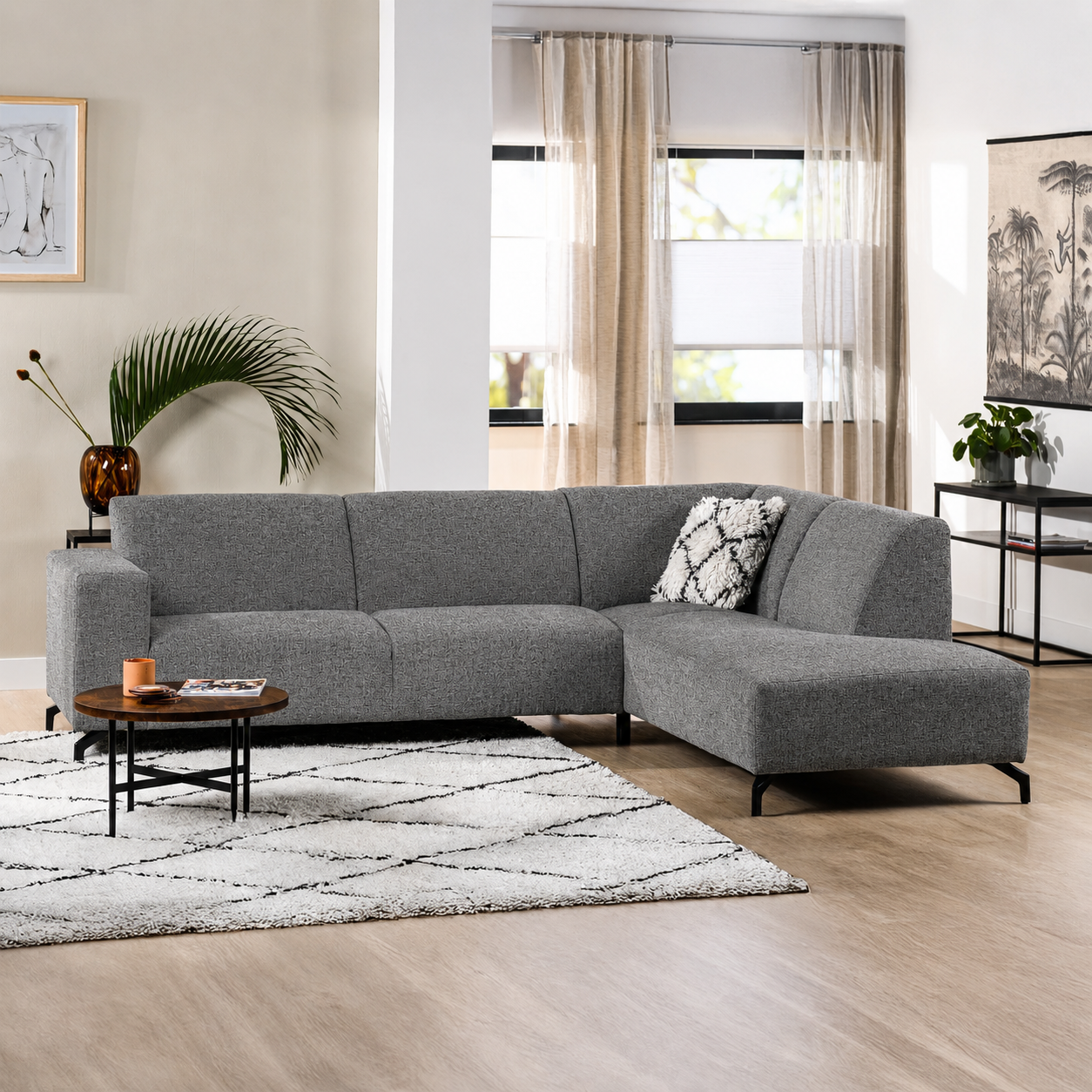 ACTIEDEAL Hoekbank Mara | Rechts | Stof Grijs