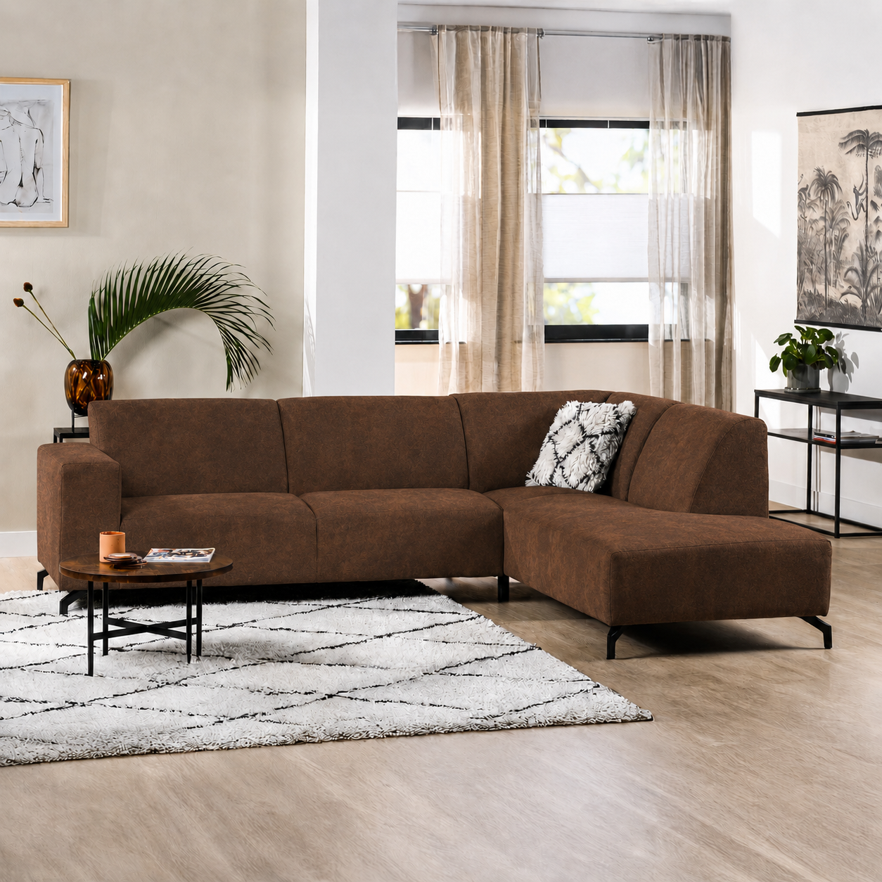 ACTIEDEAL Hoekbank Mara | Rechts | Suede Cognac
