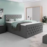 RETOURDEAL Opbergboxspring 160 x 220 - Antraciet | Incl. GRATIS topmatras | Hoofdbord + Voetbord Knopen (Niet in originele verpakking + kleine stofbeschadingen)