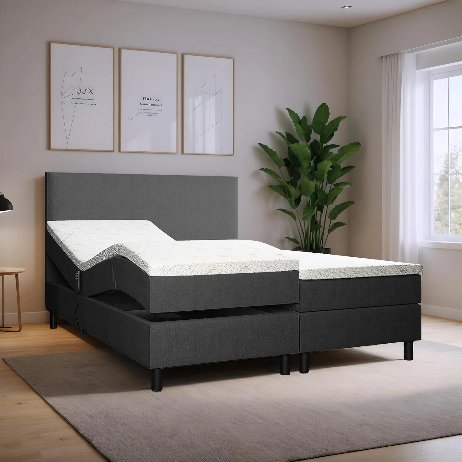 RETOURDEAL Elektrisch Boxspring 140 x 200 Antraciet | Incl. GRATIS splittopmatras | Basic (Niet in originele verpakking + kleine stofbeschadingen)