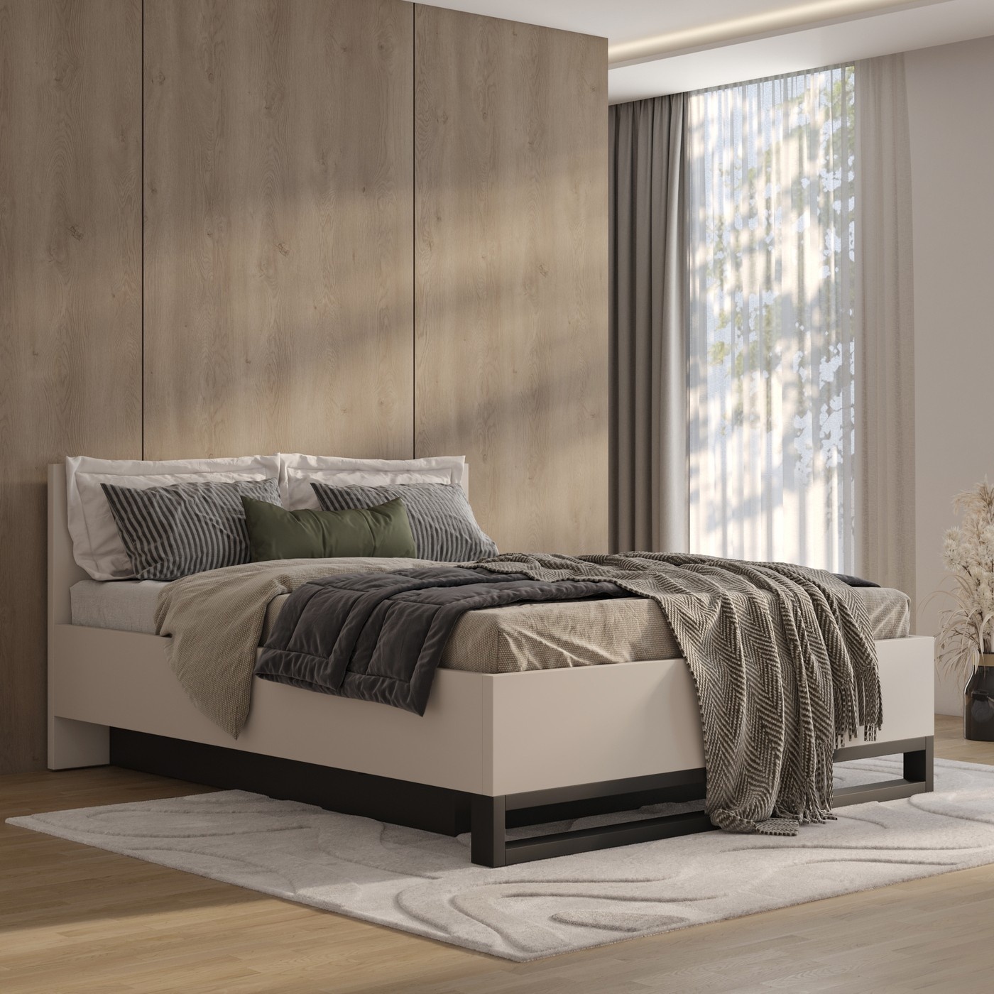 Houten Bed met Opbergruimte Halmstad - Beige