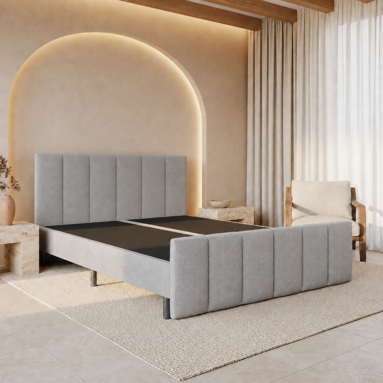 ACTIE Boxspring 180 x 200 - Stof Grijs | Hoofdbord + Voetbord Monza + Pocketboxen 30 cm Ho