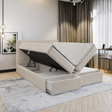 ACTIE  Opbergboxspring met lade 140 x 200 - Stof Beige | Hoofdbord Glad + Medium Pocketmatrassen - tot 120 kg