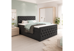 ACTIE Opbergboxspring 160 x 220 - Antraciet | GRATIS TOPPER - Hoofdbord + Voetbord met Knopen - Extra lange maat