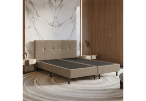 ACTIEDEAL Boxspring 200 x 200 - stof Donker Beige | Incl. Hoofdbord Austin (Stik Groot) - Zonder Matras