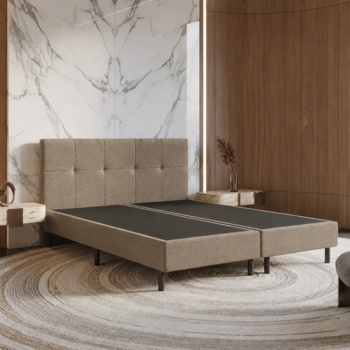 ACTIEDEAL Boxspring 200 x 200 - stof Donker Beige | Incl. Hoofdbord Austin (Stik Groot) - Zonder Matras