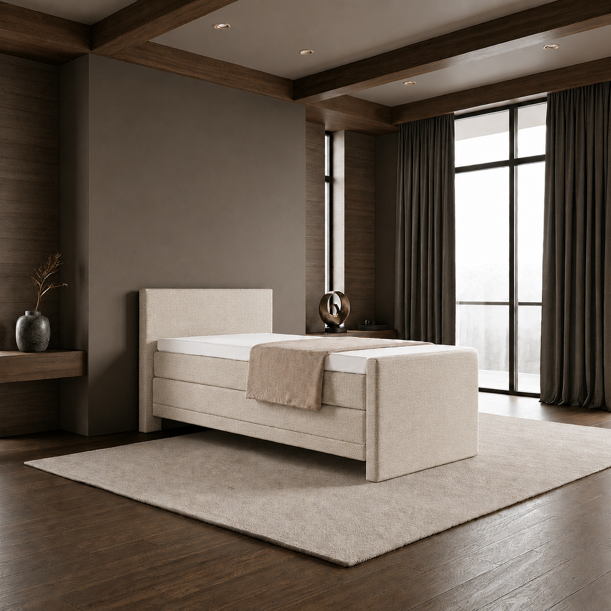 ACTIEDEAL Elektrische Boxspring Delux - 90 x 200 Stof Beige | GRATIS TOPPER - incl. Voetbo