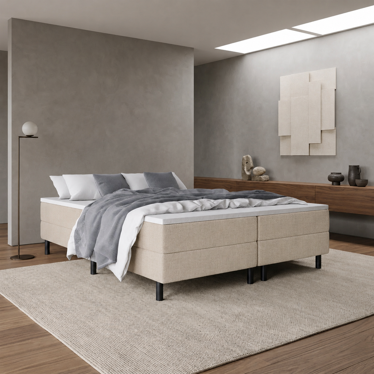 RETOURDEAL Boxspring 180 x 220 - stof Beige | Zonder Hoofdbord - Pocketboxen 30 cm (Niet i