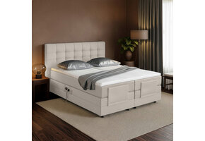 RETOURDEAL Elektrische boxspring 160 x 200 - Stof Beige | Hoofdbord King (vieze vlekken) (Niet in originele verpakking + Schade aanwezig)