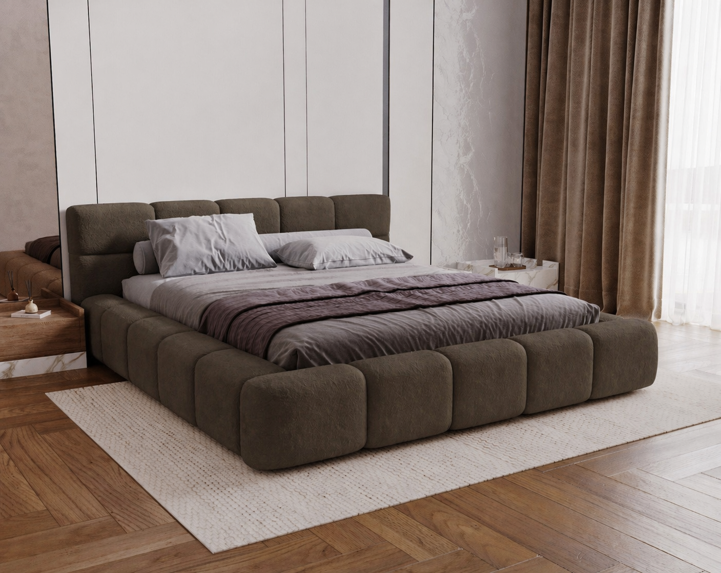 RETOURDEAL Opbergbed Coco 160 x 200 - Suede Mosgroen | Zonder Frame/Lattenbodem (Niet in originele verpakking + Kans op stofschade)