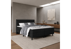 ACTIEDEAL Vaste Boxspring Houston  180 x 200 Stof Zwart | GRATIS TOPPER Incl. Pocketvering Stevig