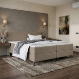 ACTIEDEAL Boxspring Basic Vast 180 x 220 Donkerbeige | GRATIS TOPPER - Incl. Groot medium pocketvering 500 veren m2 matras