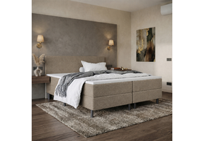 ACTIEDEAL Boxspring Basic Vast 180 x 220 Donkerbeige | GRATIS TOPPER - Incl. Groot medium pocketvering 500 veren m2 matras