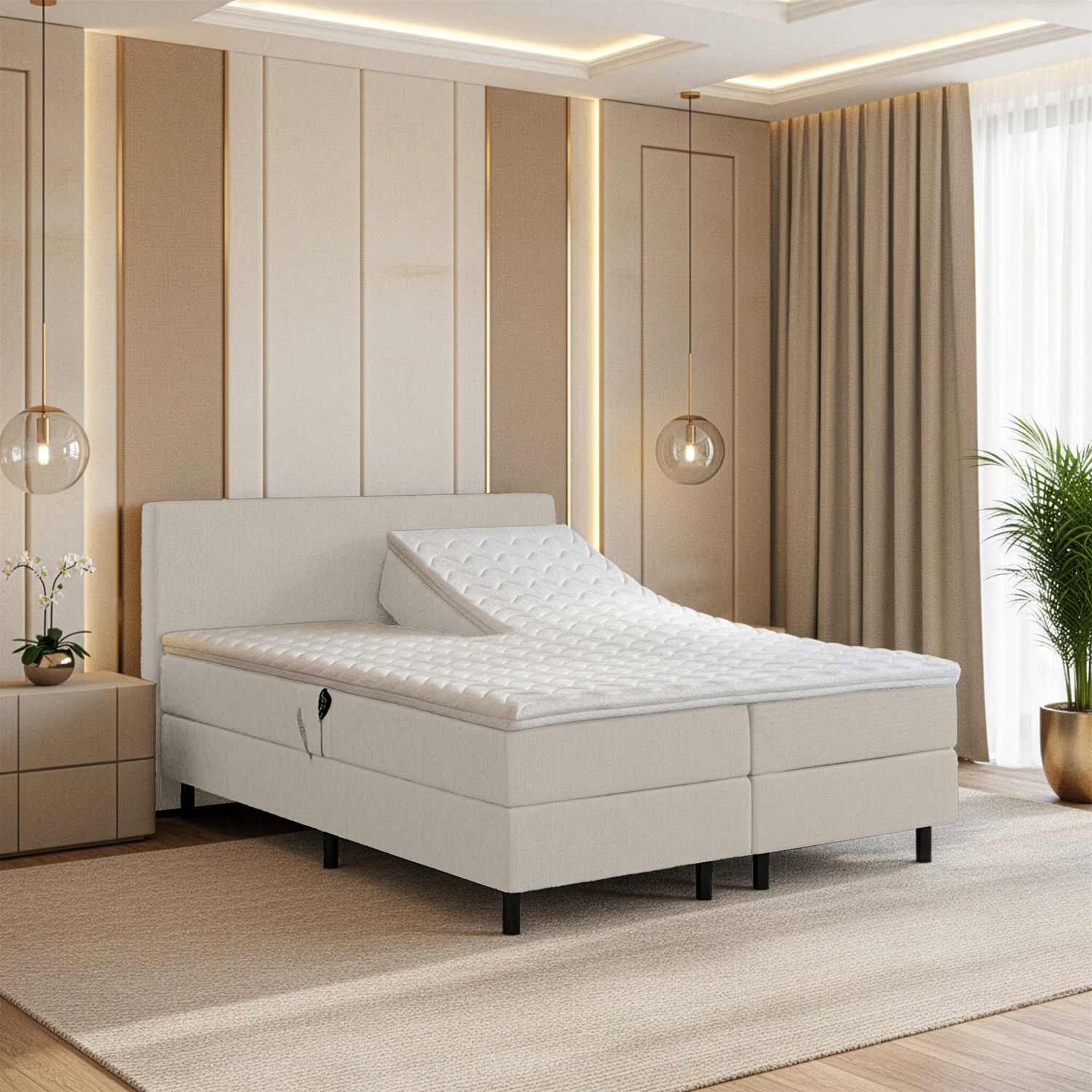 RETOURDEAL Elektrisch Boxspring 180 x 200 Beige | Hoofdbord Basic (Niet in originele verpa
