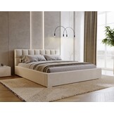 ACTIEDEAL Opbergbed 140 x 200 - Stof Beige/Creme | Hoofdbord Hudson + Zonder Matras + incl. Gasdrukveren