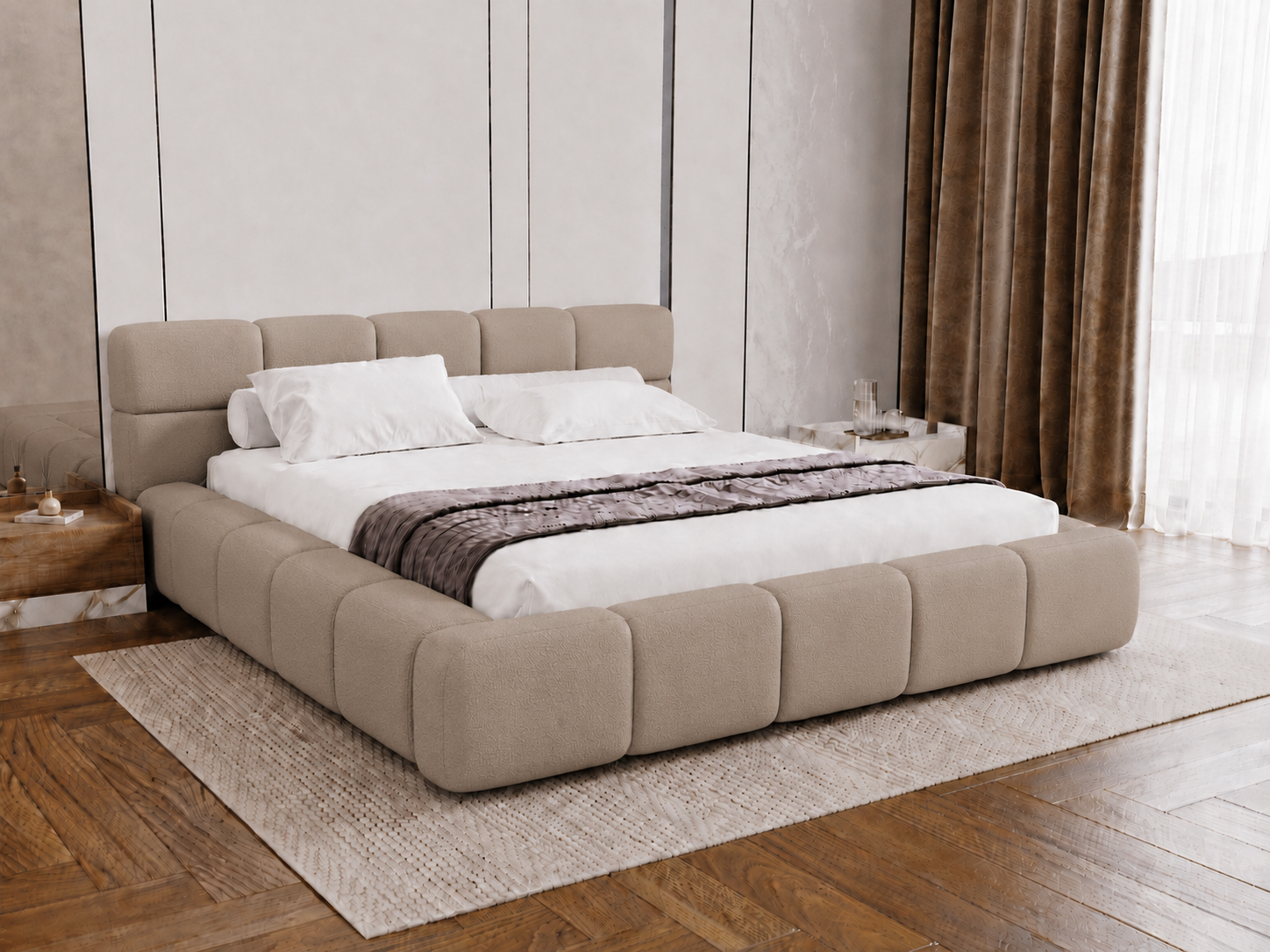 ACTIE Opbergbed 180 x 200 - Velvet Beige | Como | Zonder Matras + incl. Gasdrukvering