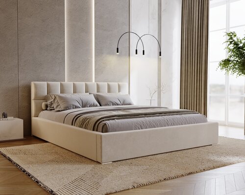 ACTIEDEAL Opbergbed 200 x 200 - Stof Beige/Creme | Hoofdbord Hudson - Zonder Matras