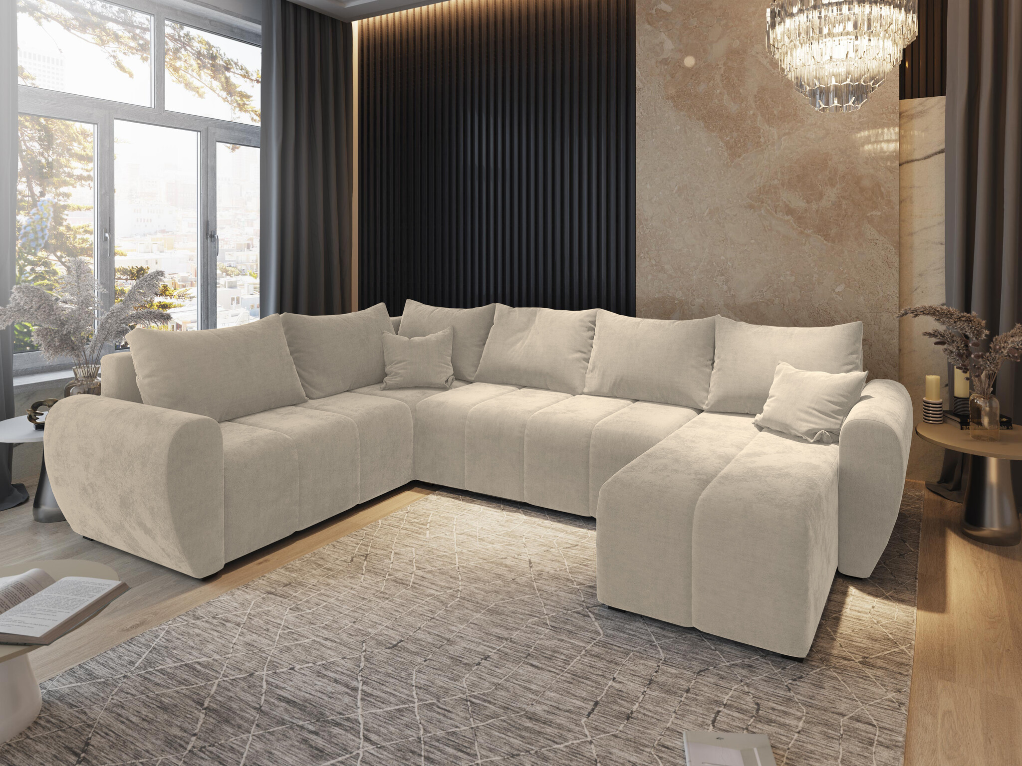 ACTIEDEAL Slaapbank met opbergruimte Max | Beige | U-bank XL Links